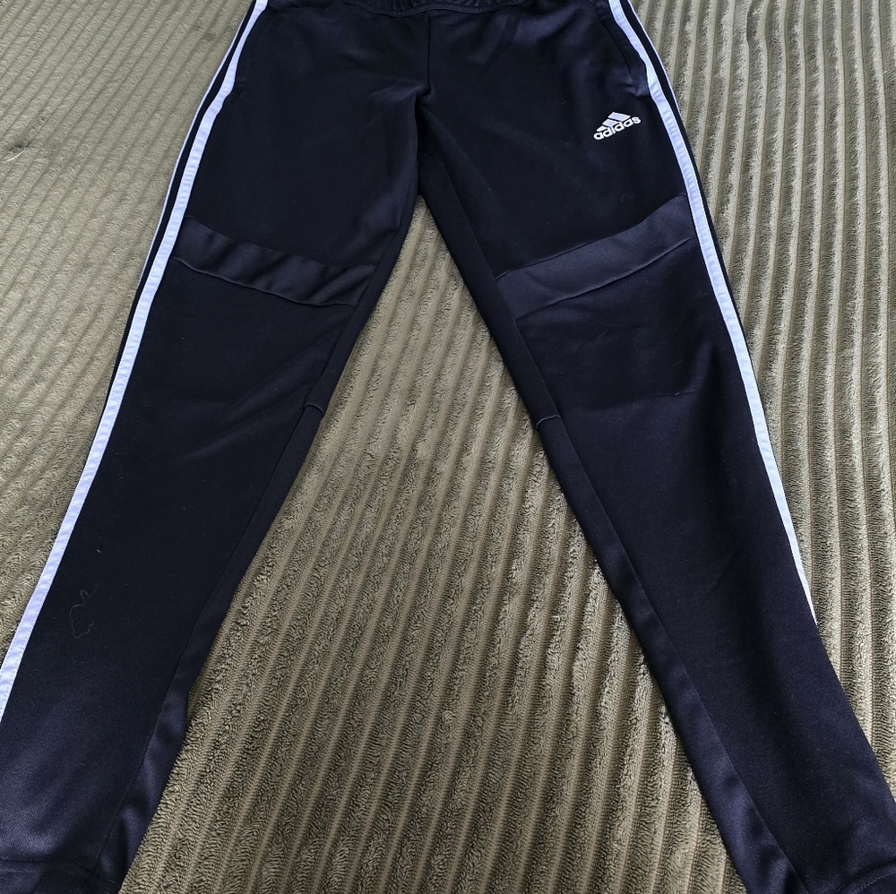 Adidas Mens Black Joggers with White Stripes